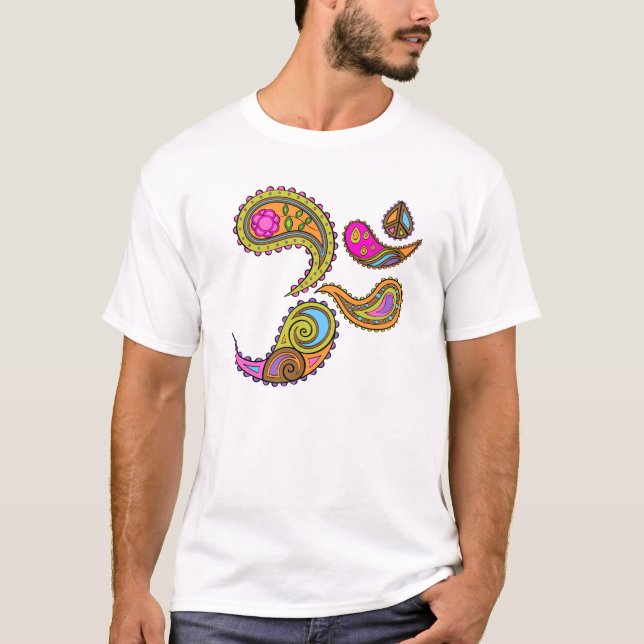 Retro Yoga-T - Shirt Paisleys OM (Vorderseite)