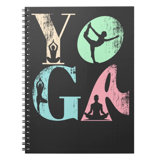 Retro-Yoga-Typografie mit Silhouetten von Posen Notizblock (Vorderseite)