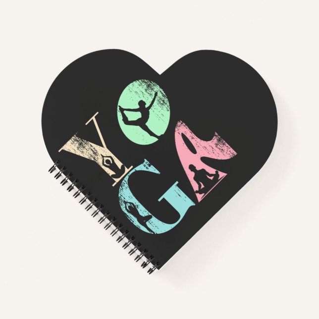 Retro-Yoga-Typografie mit Silhouetten von Posen Notizbuch (Vorderseite)