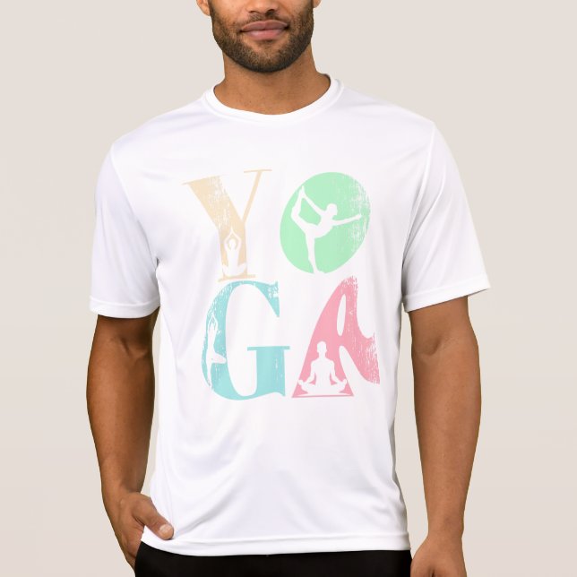 Retro-Yoga-Typografie mit Silhouetten von Posen T-Shirt (Vorderseite)