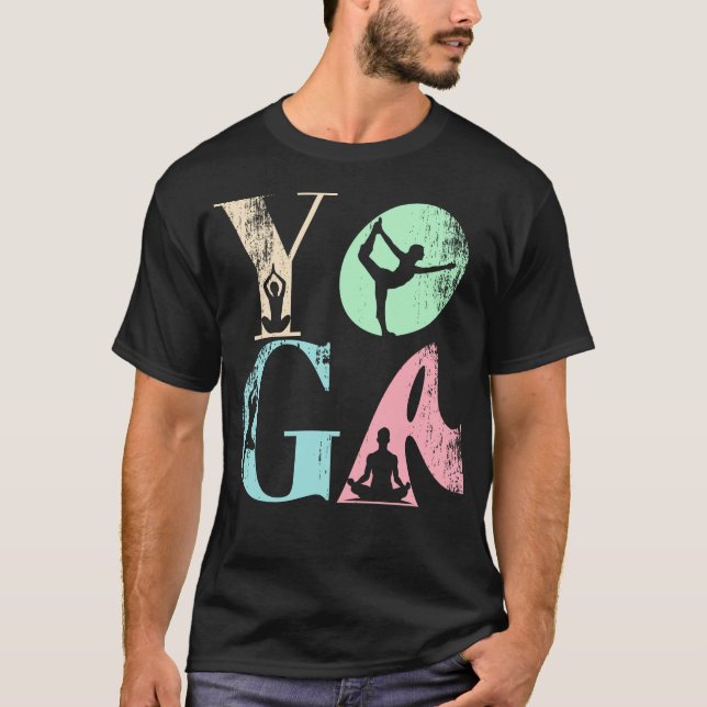 Retro-Yoga-Typografie mit Silhouetten von Posen T-Shirt (Vorderseite)