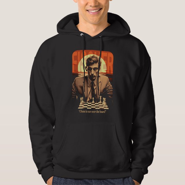 Retro Young Bobby Fischer "Chess is War" Quote Hoodie (Vorderseite)