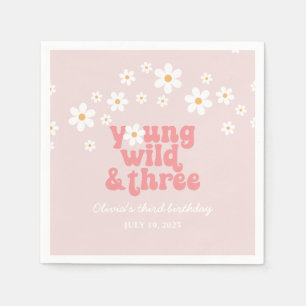 Retro Young Wild drei Daisy Blumen 3. Geburtstag Serviette