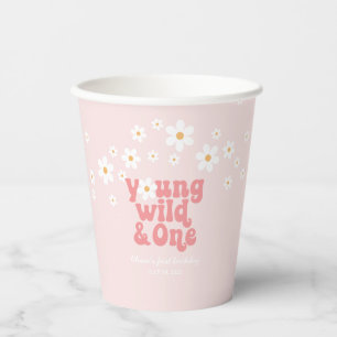 Retro Young Wild One daisy boho 1. Geburtstag Pappbecher