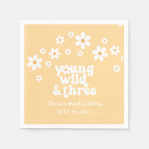 Retro Young Wild three Daisy floral 3. Geburtstag Serviette