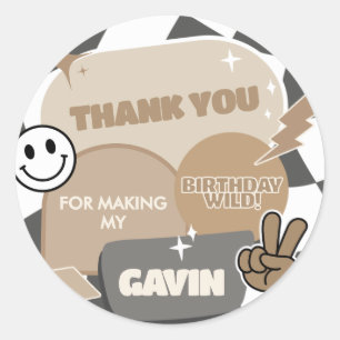 Retro Young Wild und Drei Geburtstagsparty Runder Aufkleber