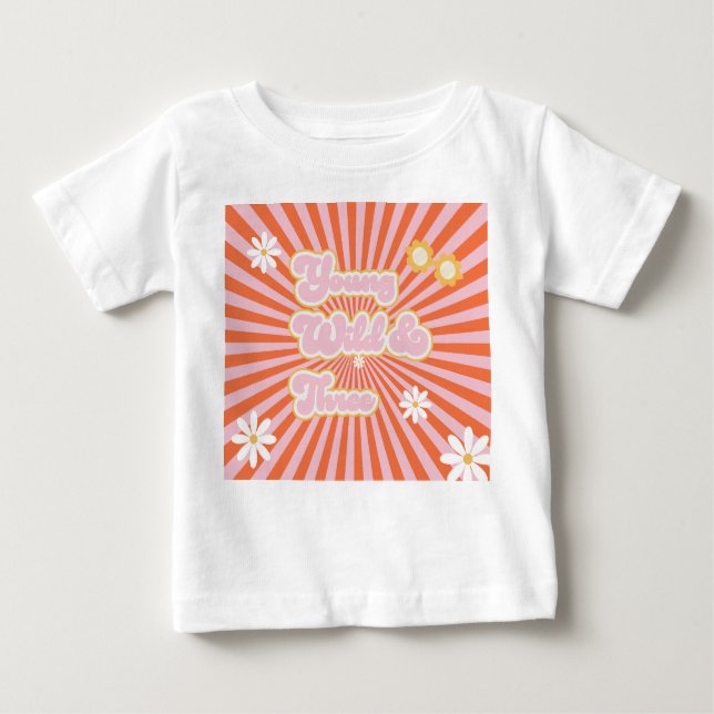 Retro Young Wild und Three Birthday Baby T-shirt (Vorderseite)