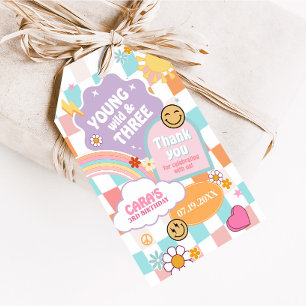 Retro Young Wild und Three Birthday Favor Tags Geschenkanhänger
