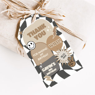 Retro Young Wild und Three Birthday Favor Tags Geschenkanhänger