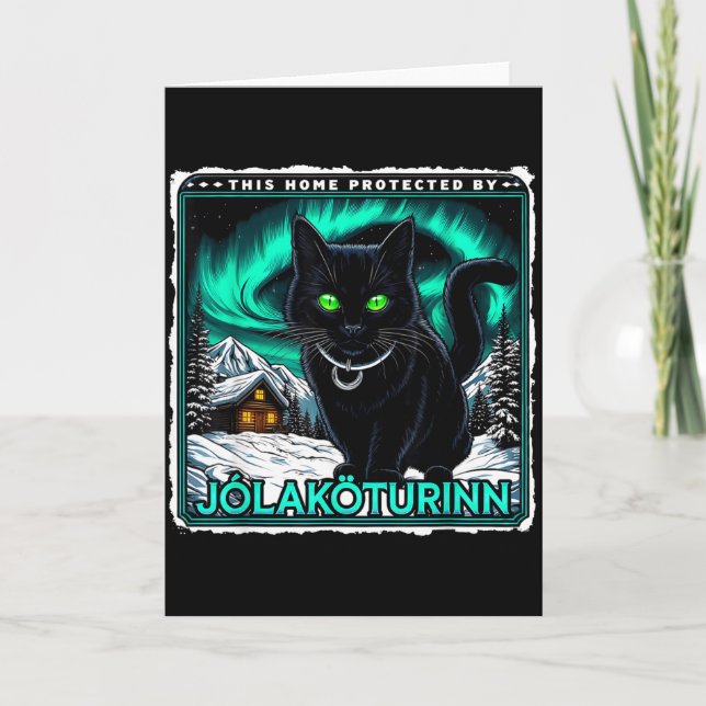 Retro Yule Cat Icelandic This Home Protected Jólak Karte (Vorderseite)
