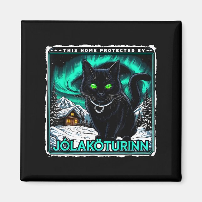 Retro Yule Cat Icelandic This Home Protected Jólak Magnet (Vorne)