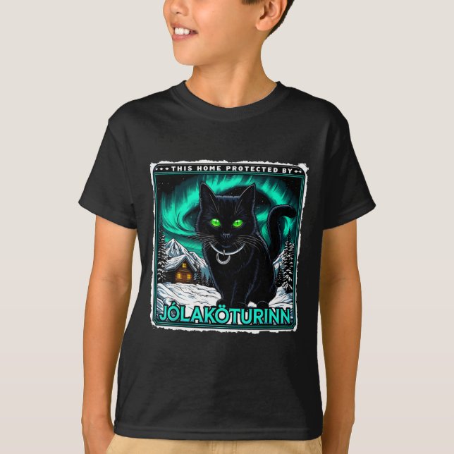 Retro Yule Cat Icelandic This Home Protected Jólak T-Shirt (Vorderseite)