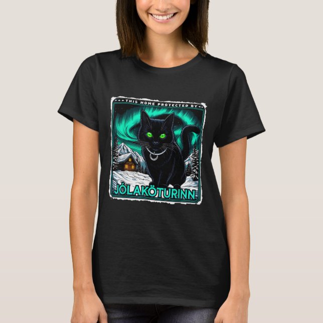 Retro Yule Cat Icelandic This Home Protected Jólak T-Shirt (Vorderseite)