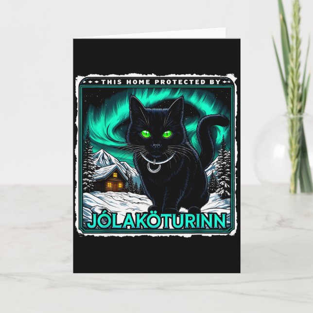 Retro Yule-Katze Isländisch Dieses Zuhause Geschüt Karte (Vorderseite)