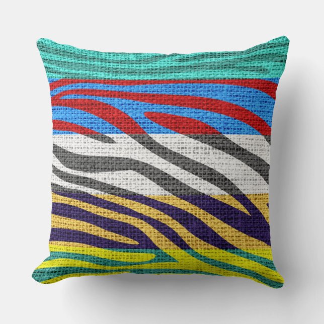 Retro Zebra Skin Print Pattern Burlap Rustikal #2 Kissen (Vorderseite)