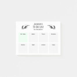 Retro-Zeigegriff-Hände, um eine Liste zu erstellen Post-it Klebezettel