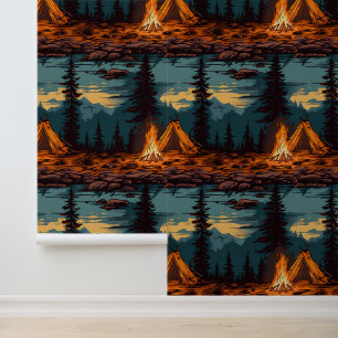 Retro Zelt und Campfire Tapete