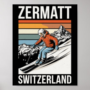 Retro Zermatt Schweiz Skigebiet Poster