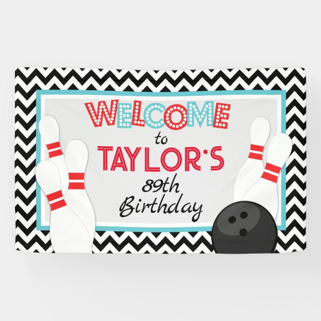 Retro Zickzack Bowling Birthday Banner (Horizontal)