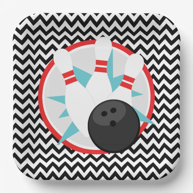Retro-Zickzack Bowling-Teller Pappteller (Vorderseite)