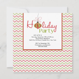 Retro Zickzack Red & Green Holiday Party Einladung