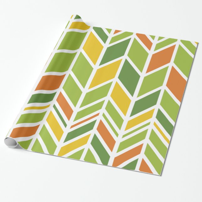 Retro Zig-Zag Orange & Green Zickzack Geschenkpapier (Ungerollt)