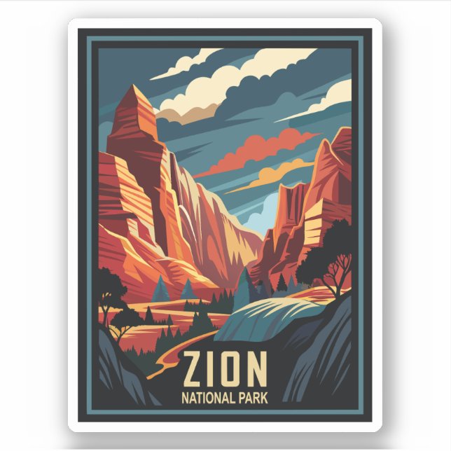 Retro Zion Nationalpark Aufkleber (Vorderseite)