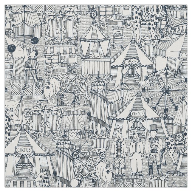 Retro Zirkusindigoelfenbein Stoff (Muster)