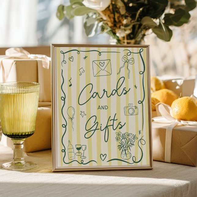 Retro-Zitrus-Grün handgezeichnete Karten Geschenk  Poster (Retro citrus green hand drawn cards gift wedding poster)