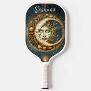 Retro Zodiac Celestial Moon Monogram Pickleball Schläger