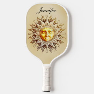 Retro Zodiac Celestial Sun Monogram Pickleball Schläger