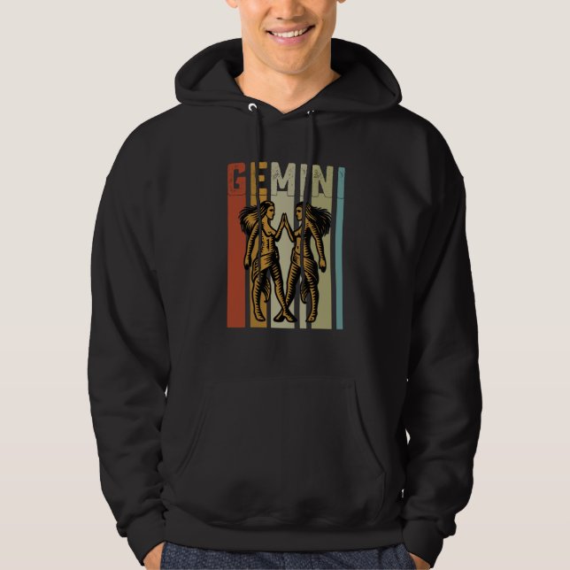 Retro Zodiac Gemini Vintage Style Astrology Hoodie (Vorderseite)