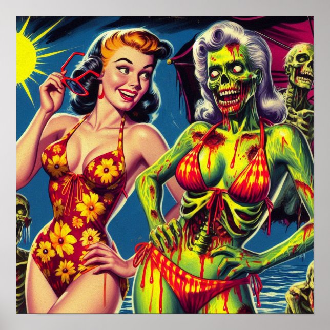 Retro Zombie-Button Poster (Vorne)