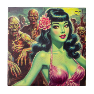 Retro Zombie Woman Fliese