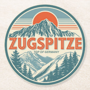 Retro Zugspitze bayerische Outdoor-Naturgeschenke Runder Pappuntersetzer