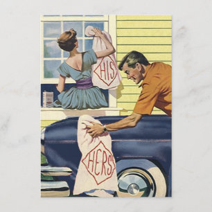 Retro Zuhause fand blaues Auto bewegte Ankündigung