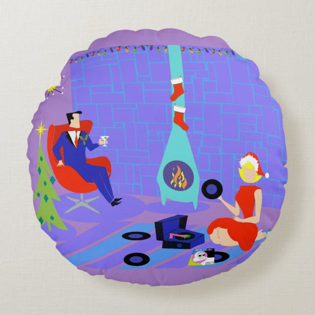 Retro-Zuhause für das Ferienkissen Rundes Kissen (Vorderseite)