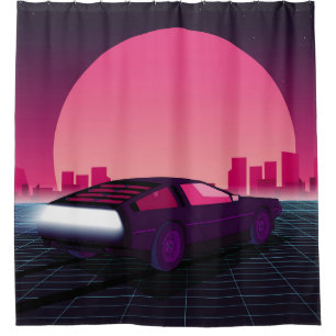 Retro-Zukunft. 80er-Jahre-Sci-Fi-Hintergrund mit S Duschvorhang