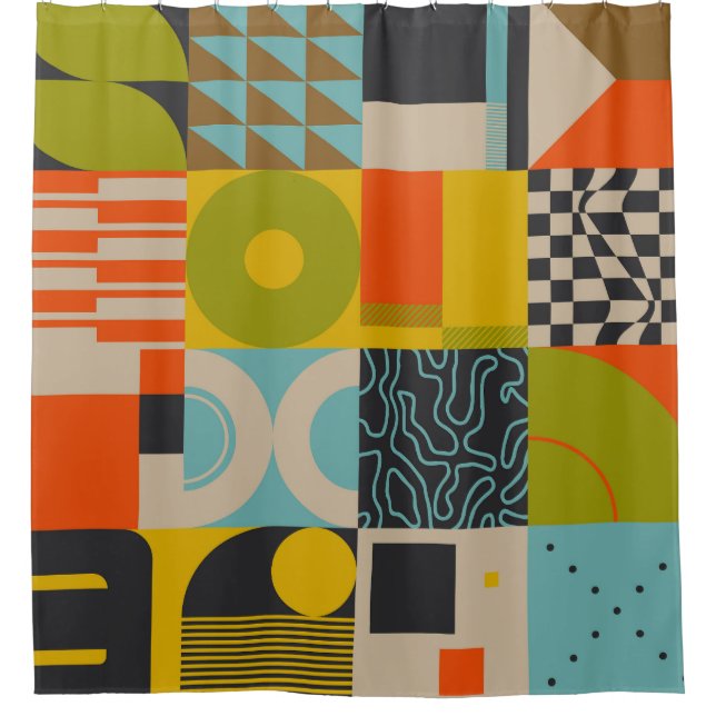 Retro Zukunft: abstrakte pastellfarbene Kunstwerke Duschvorhang (Vorderseite)