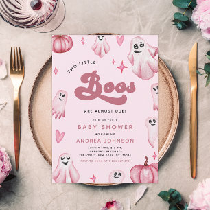 Retro Zwei kleine Boos Ghost Girl Twins Baby Dusch Einladung