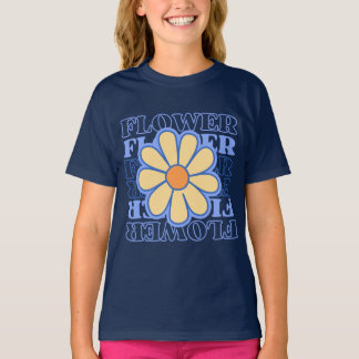 Retroblau florale Typografie Blume Liebhaber T-Shirt