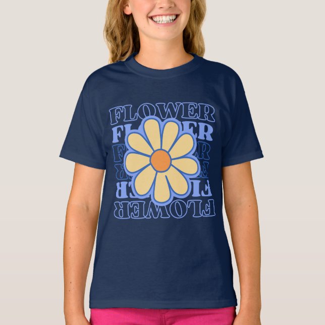 Retroblau florale Typografie Blume Liebhaber T-Shirt (Vorderseite)