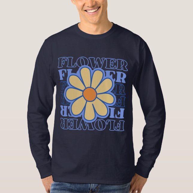 Retroblau florale Typografie Blume Liebhaber T-Shirt (Vorderseite)