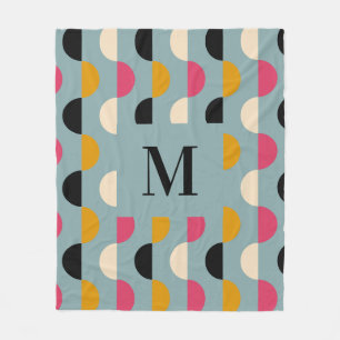 Retroblau-gelb-rosa Kreismuster Fleecedecke