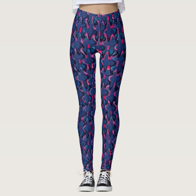 Retroblau und rosa Muster Leggings (Vorderseite)