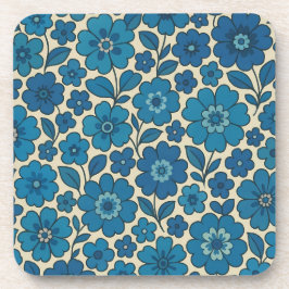 Retroblaue Blumen-Korkuntersetzer-Set aus 6 Teilen Getränkeuntersetzer