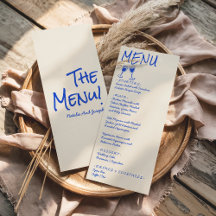 Retroblaue handgeschriebene Wein-Hochzeitsmenü