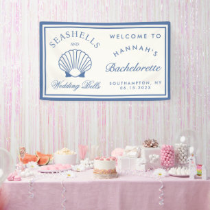 Retroblaue Muscheln & Hochzeitsglocken Junggeselli Banner