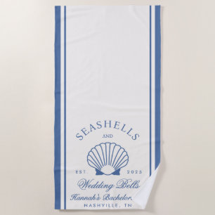 Retroblaue Muscheln & Hochzeitsglocken Junggeselli Strandtuch