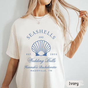 Retroblaue Muscheln & Hochzeitsglocken Junggeselli T-Shirt